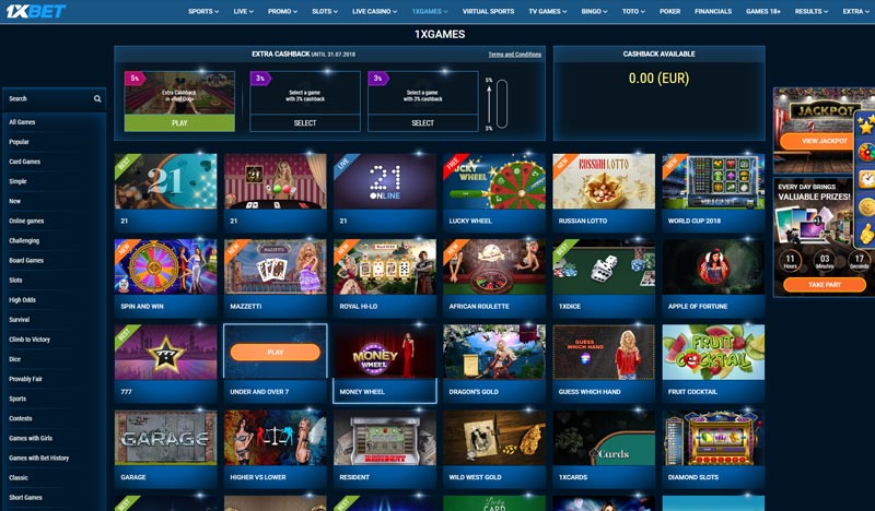 1xBet casino online games